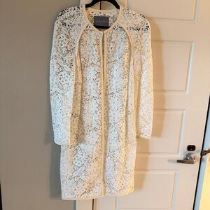 Monique Lhuillier Guipure Lace Long Sleeve Jacket Cardigan Bridal Topper Ivory